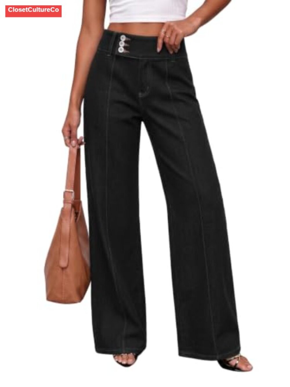 Wide Leg High Waisted Stretchy Jeans Straight Leg Denim Pants